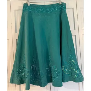 Lucy Paris turquoise corduroy beaded sequin Aline skirt size M thumbnail 2