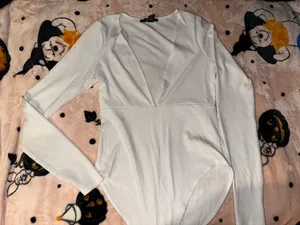 Forever 21 Bodysuit White Ribbed Long Sleeve thumbnail 1