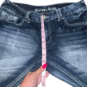 Rhythm In Blues Jeans Womens 10 Blue Denim Capri Rolled Hem Mid Rise Bling‎ Y2K thumbnail 6