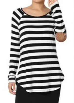 Reborn J Striped Long Sleeve Top with Brown Elbow Patches - Size Large thumbnail 1