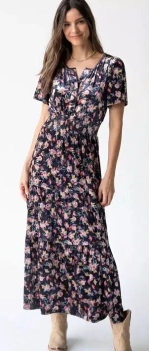 NWT Natural Life Bella Velvet Floral Maxi Dress Tiered Boho‎ Size Medium NEW thumbnail 1