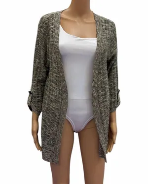 Maurices Open Front Textured Knit Cardigan Womens Large Olive Cream thumbnail 1