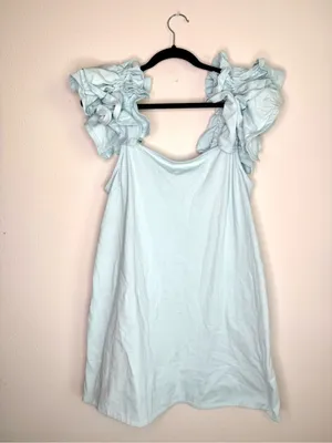 Free People Free-Est Josie Mini Dress Light Blue Flutter Ruffle Sleeve Sz M thumbnail 4