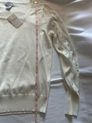 Carmen Marc Valvo Women's White Embellished Knit Square Neck Top Size L NWT thumbnail 6