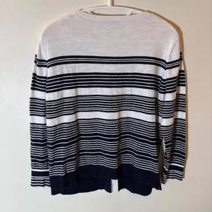LOFT Striped Button‎ Front Cardigan Sweater Size Large White Navy thumbnail 6