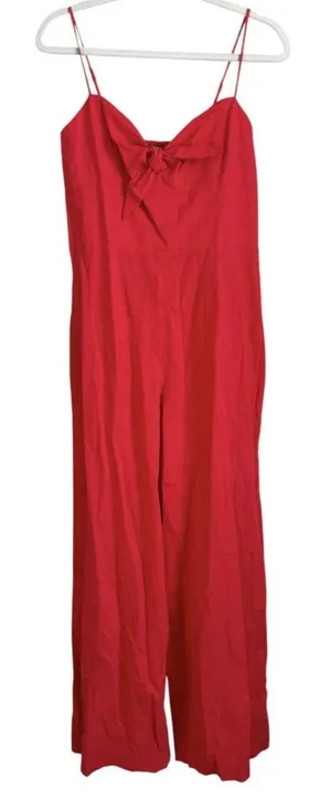Gianni Bini Red Linen Knot Front Wide Leg Jumpsuit NWT Sz 8 Girl Retro Coquette thumbnail 1