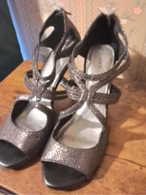 Tahari Metallic Pewter Open-Toe Strappy Heels thumbnail 1