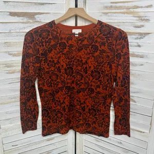 GARNET HILL Women's XS Signature Eco Merino Cardigan Botanical Forest Animals thumbnail 2