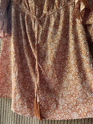 Blush Rust Paisley Off-Shoulder Midi Dress with Tassel Tie thumbnail 6