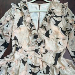 Luxxel Blush Floral Ruffle Mini Dress Romantic Cottagecore Wedding Guest Large thumbnail 9