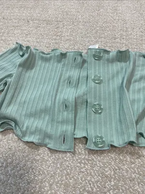 Ribbed Off-Shoulder Button Crop Top in Sage Green Size S Shell 91% Tencel thumbnail 11