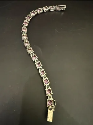Vintage 925 Sterling Silver Princess Cut Pink CZ & Clear Round Tennis Bracelet thumbnail 7