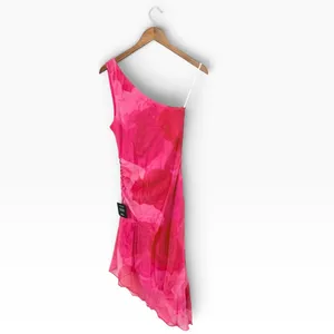Lulus Pretty Serene Pink Floral One-Shoulder Asymmetrical Midi Dress size XS NWT thumbnail 4