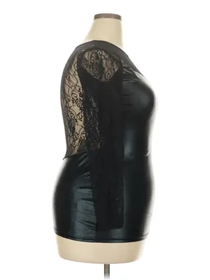 Black Lace And Faux Leather Long Sleeve Top thumbnail 3