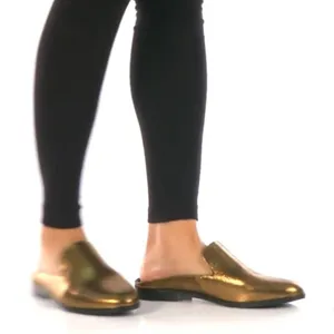 Donna Karan • Mott Mule leather backless loafer Bronze gold metallic slide thumbnail 3