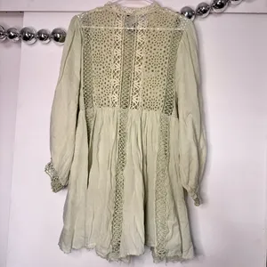 Free People One Karma Lace Mini Dress Light Green Cotton Gauze thumbnail 6