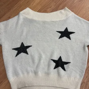 Star Sweater Cream Black Boat Neck Chunky Knit Celestial‎ Casual Cozy XL/2XL thumbnail 4