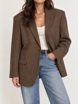 Oversized Brown Lambswool Micro Check Blazer Menswear Heritage 90s Style XL thumbnail 1
