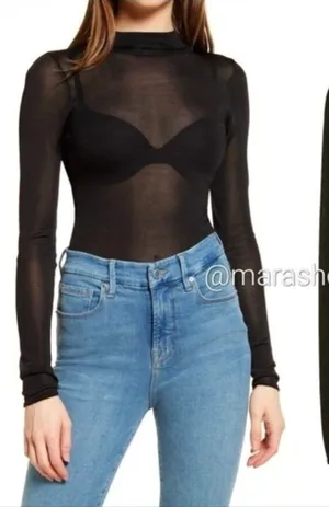 Good American Mock Neck Sheer Bodysuit thumbnail 1