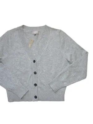 NWT J.Crew Cashmere Cropped V-neck Cardigan Sweater in Heather Gray M thumbnail 2