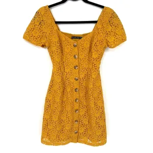 Abercrombie & Fitch‎ Yellow Lace Button Front Mini Dress XS Cottagecore Boho thumbnail 2