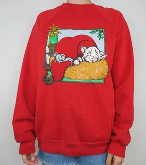 Tultex Vintage 80s Cat & Mouse Christmas Sweatshirt thumbnail 1