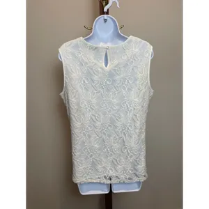 Kasper White Floral Lace Overlay Tunic Top Size L Sleeveless thumbnail 4