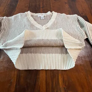 Altar'd State Women Small V-Neck Ribbed Cropped Sweater Tan Cream S0376K935JI thumbnail 6