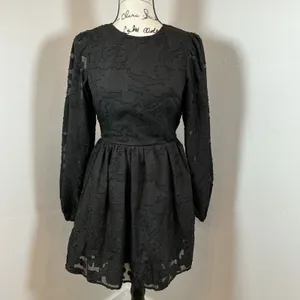 Nasty Gal Collection Black‎ Floral Mini Dress Long Sleeve Open Back UK 6 US 2 thumbnail 2