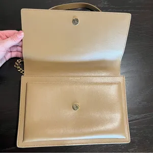 YSL Sunset Top Handle Medium Smooth Leather Shoulder Bag in Dark Beige thumbnail 4