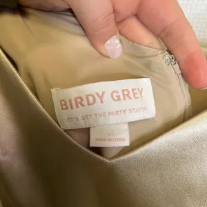 Birdy Grey Champagne Gold Satin V-Neck Spaghetti Strap‎ Maxi Dress Slit Large thumbnail 9