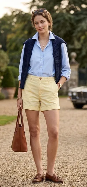 GAP Pale Yellow High-Rise Cotton Bermudas thumbnail 1