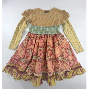 Matilda Jane Girls Dress Size 8 Mixed Floral Geometric Ruffle Hem Long Sleeve thumbnail 2