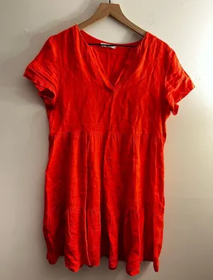 Francesca Bettini Italy women red linen tiered shirt sleeve dress S thumbnail 1
