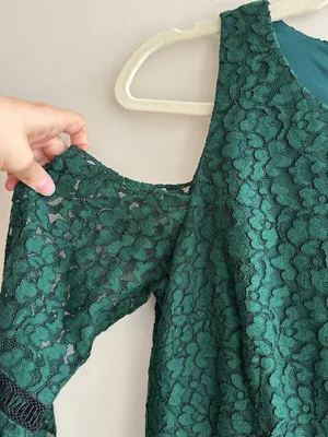 Eliza J Cold Shoulder Bell Sleeve Fit & Flare Lace Dress, Emerald Green, Size thumbnail 9