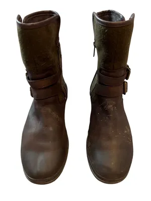 UGG Australia Brown Leather Olive Green Wool Buckle Moto Boots Womens 9.5 thumbnail 1