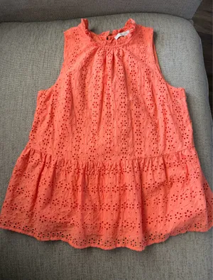 LOFT Eyelet Peplum Orange Top thumbnail 1