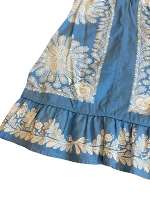 Free People Blue Ivory Paisley Lace Yoke Shift Dress Boho Mini Size 4 Women's thumbnail 5