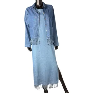 Dont Mess With Texas‎ Denim Fringe Maxi Dress and Jacket Set Blue Medium Vintage thumbnail 2