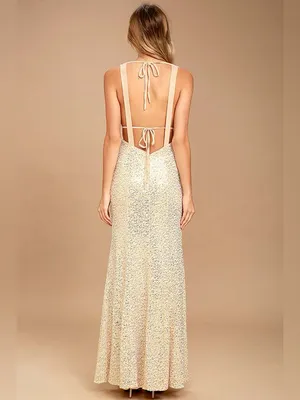 Lulu’s Wish Granted Beige Sequin Maxi Dress • Large • NWT thumbnail 4