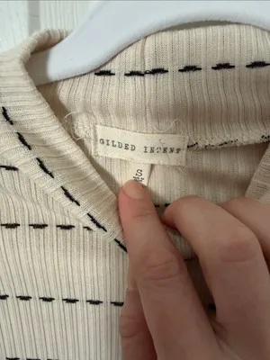 Cream Striped Mock Neck Long-Sleeve Top gilded intent size small thumbnail 3