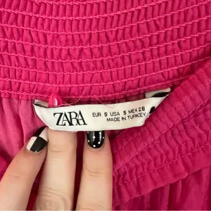 Zara Hot Pink Elastic Waist Wide Leg Flowy Pants Size Small Women's thumbnail 4