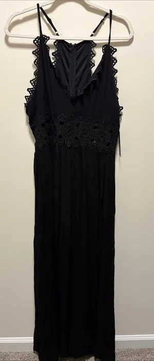 Lulu's Black Crochet-Trim Maxi Dress thumbnail 1
