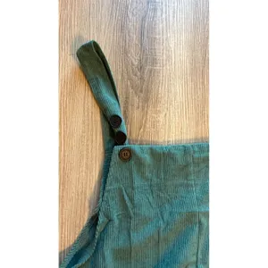 Green Corduroy Wide Leg Overalls XL Teal Ribbed Sleeveless Jumpsuit with Pockets thumbnail 5