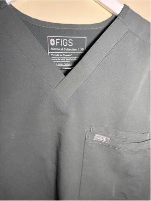 FIGS Scrub Set Size Top XS Grey with Light Green Drawstring BOTTOM Sz small thumbnail 2