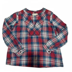 Madewell Red Blue Plaid V-Neck Popover Top Size Small Cottage‎ Cabin Fall thumbnail 2