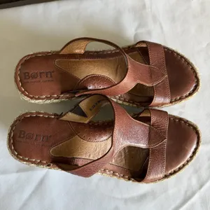 Born Brown Leather Woven Espridrille Wedge‎ Platform Sandal Women 6 US. 36.5 EU thumbnail 7