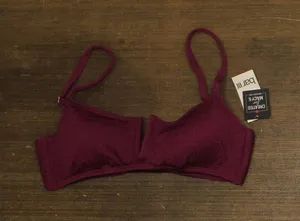 NWT Bar III Womens Pucker Up V-Wire Bralette Bikini Swim Top Plumberry Purple M thumbnail 1