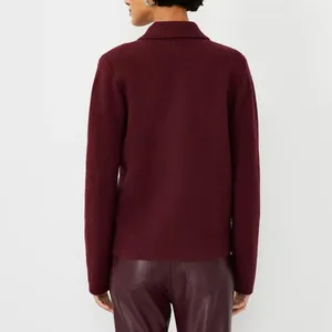 Ann Taylor Faux Suede Moto Sweater Jacket burgundy sz S‎ thumbnail 2