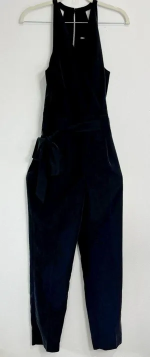 Express Sleeveless Jumpsuit Back Zip Black Size Zero Belted Casual‎ Classic 90's thumbnail 1
